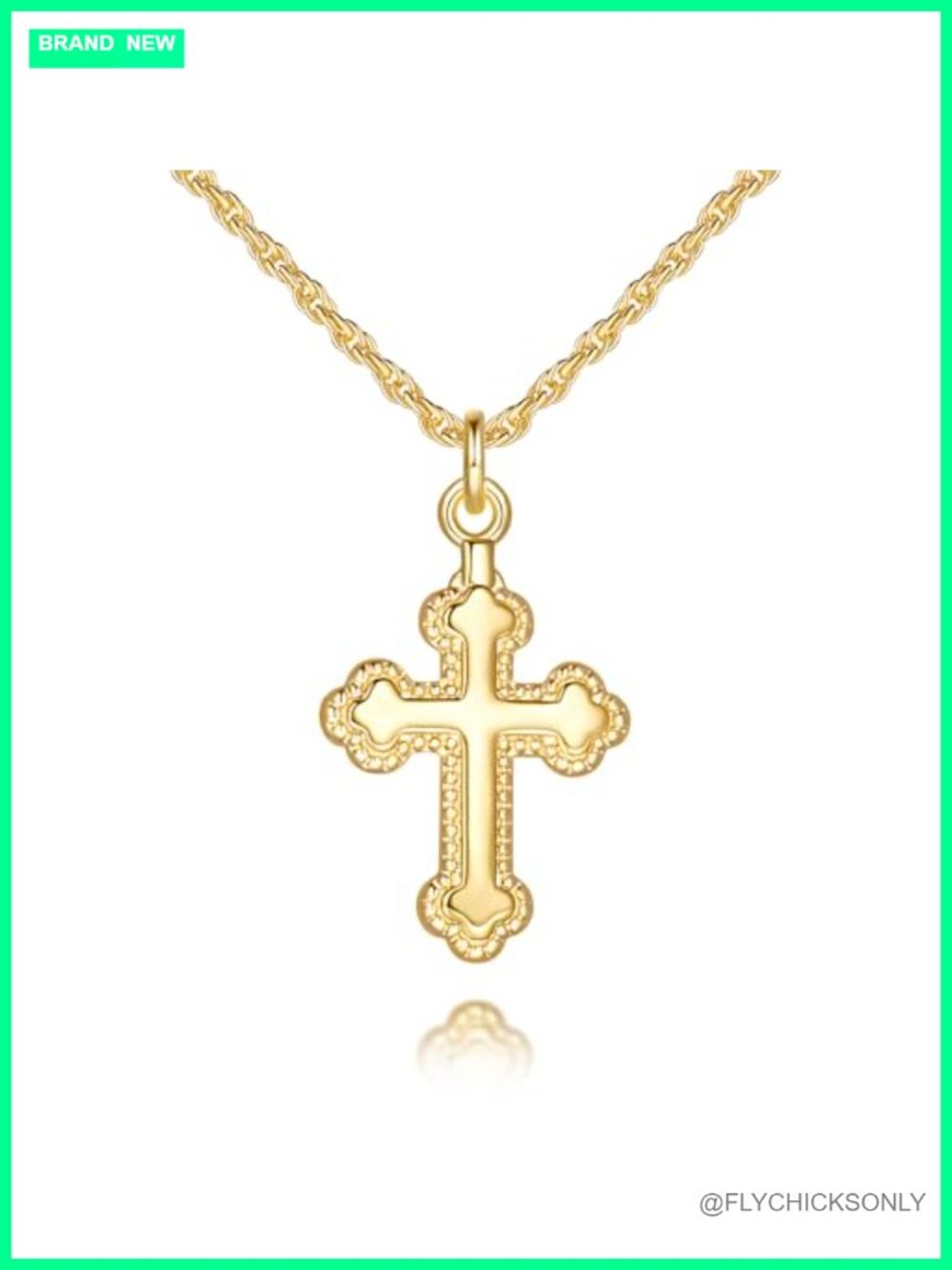 Gold Plated Cross Necklace for Women with Floral Edged Pendant Adjustable Chain